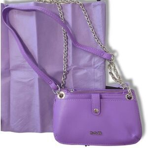 H.O.W. Purple Bag Silver Chain Shoulder Crossbody Zip Top Front Snap 3 Compartme